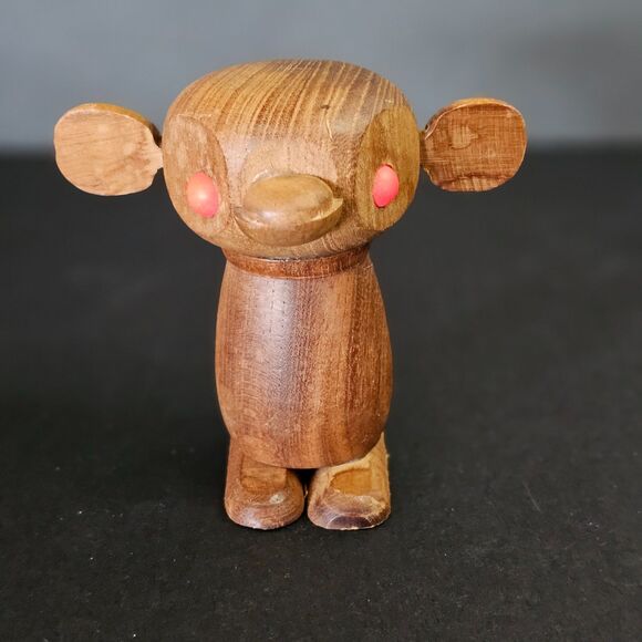 Enesco Wooden Monkey Figurine Creepy Kitschy Knick Knack 3 Inch Vintage - Picture 1 of 6